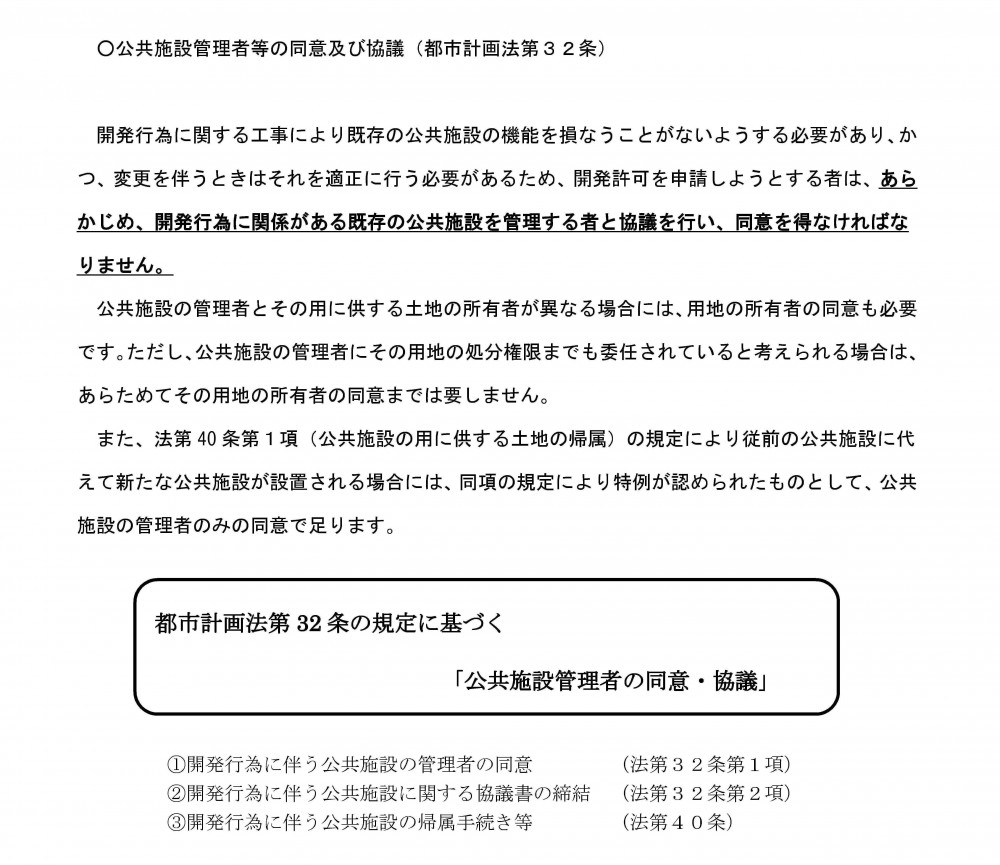 公共施設管理者等の同意及び協議（都市計画法第32条）