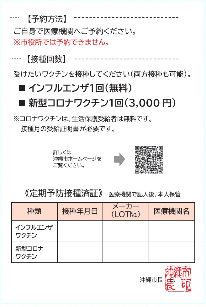 インフルエンザ・新型コロナ予防接種案内ハガキ裏面