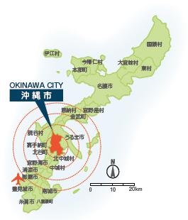 沖縄県の地図　沖縄市の位置を確認できます。