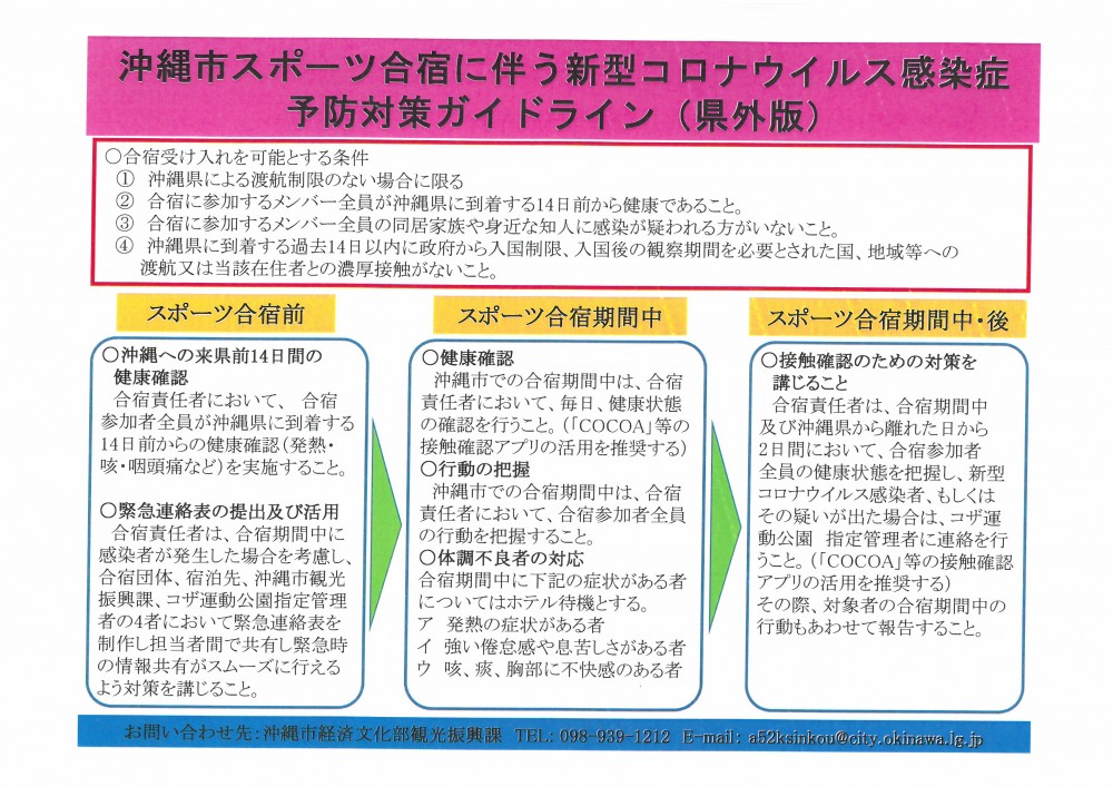 沖縄市スポーツ合宿に伴う新型コロナウイルス感染症予防対策ガイドライン（県外版）